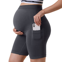 Momcozy Women's 6" Over Belly Maternity Biker Shorts with Pockets